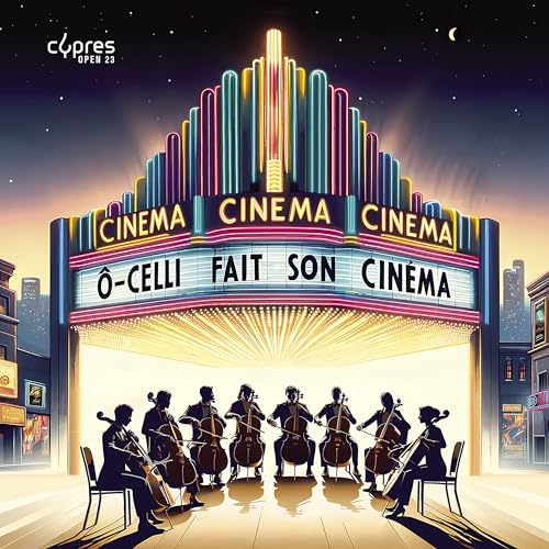 CD cover: Orchestra silhouetted before a brightly lit cinema marquee.