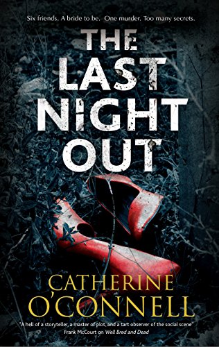 Book cover: dark forest, red high heels, and bold white title text.