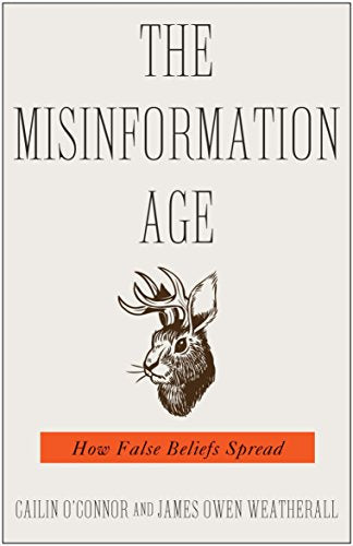 Book cover: "The Misinformation Age" with a rabbit-deer hybrid illustration.