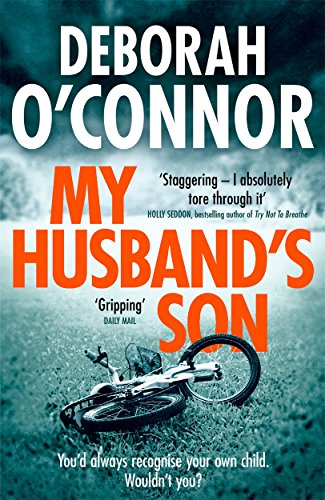 Book cover: "My Husband's Son" with a crashed bicycle in foreground.