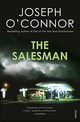 Book cover for "The Salesman" with a dark, stormy gas station scene.