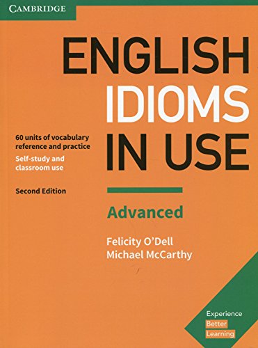 "Orange book cover with 'English Idioms in Use Advanced' title and green accents."