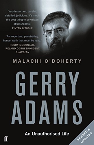 Book cover: black and white portrait of Gerry Adams, with title and author.