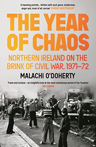 Book cover depicting children amidst unrest and a military vehicle.