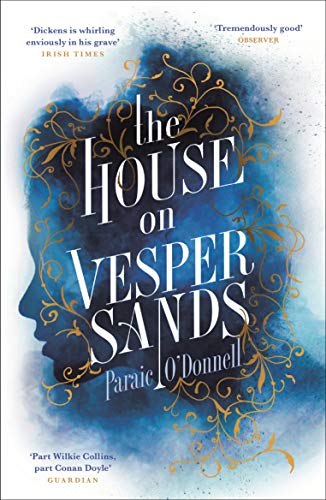 Book cover: “The House on Vesper Sands” with a face silhouette.