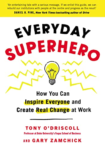 Book cover: "Everyday Superhero" with a lightbulb and yellow lightning bolts.