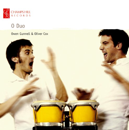CD cover featuring two men playing yellow bongos, with blurred motion.