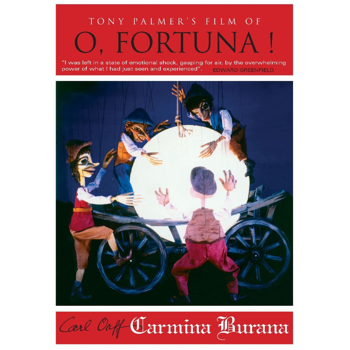 DVD cover for “O, Fortuna!” featuring puppets and a glowing wheel.