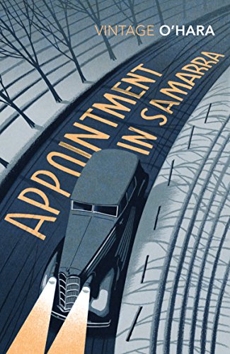Book cover with a vintage car driving on a curved road with title text.