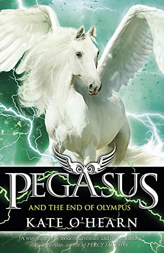 Book cover featuring a white winged horse against a green background with lightning bolts.