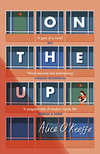 Book cover with stacked building windows spelling “On The Up” in white letters.