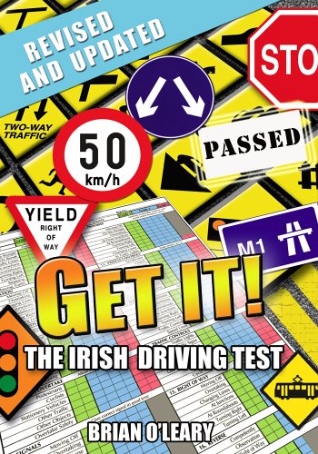 Book cover with Irish road signs, “Get It!” title, and test information.