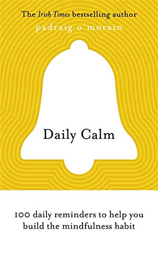 Book cover: "Daily Calm" with a white bell on a yellow striped background.