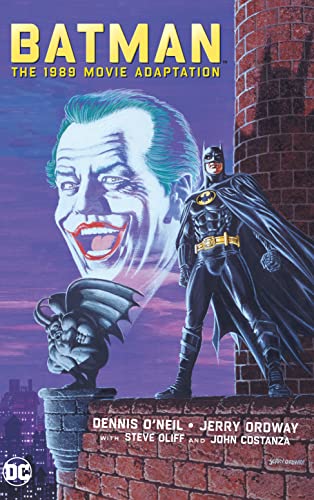Batman and the Joker on cover of 1989 movie adaptation graphic novel.