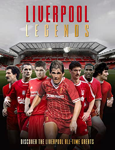 Liverpool football players in red kits with Anfield stadium in background.