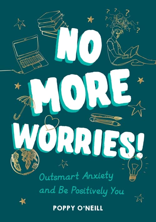 Book cover with large text “No More Worries!” and related illustrations.