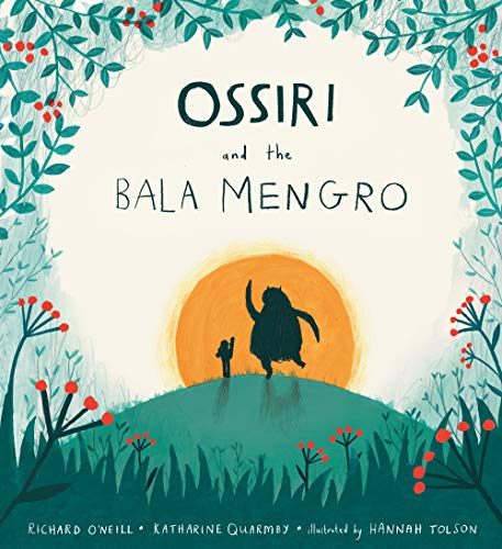 Book cover illustration showing a small child and a large creature against a sunset.