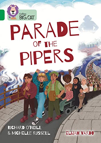 Book cover depicting a diverse group watching a bagpipe parade.