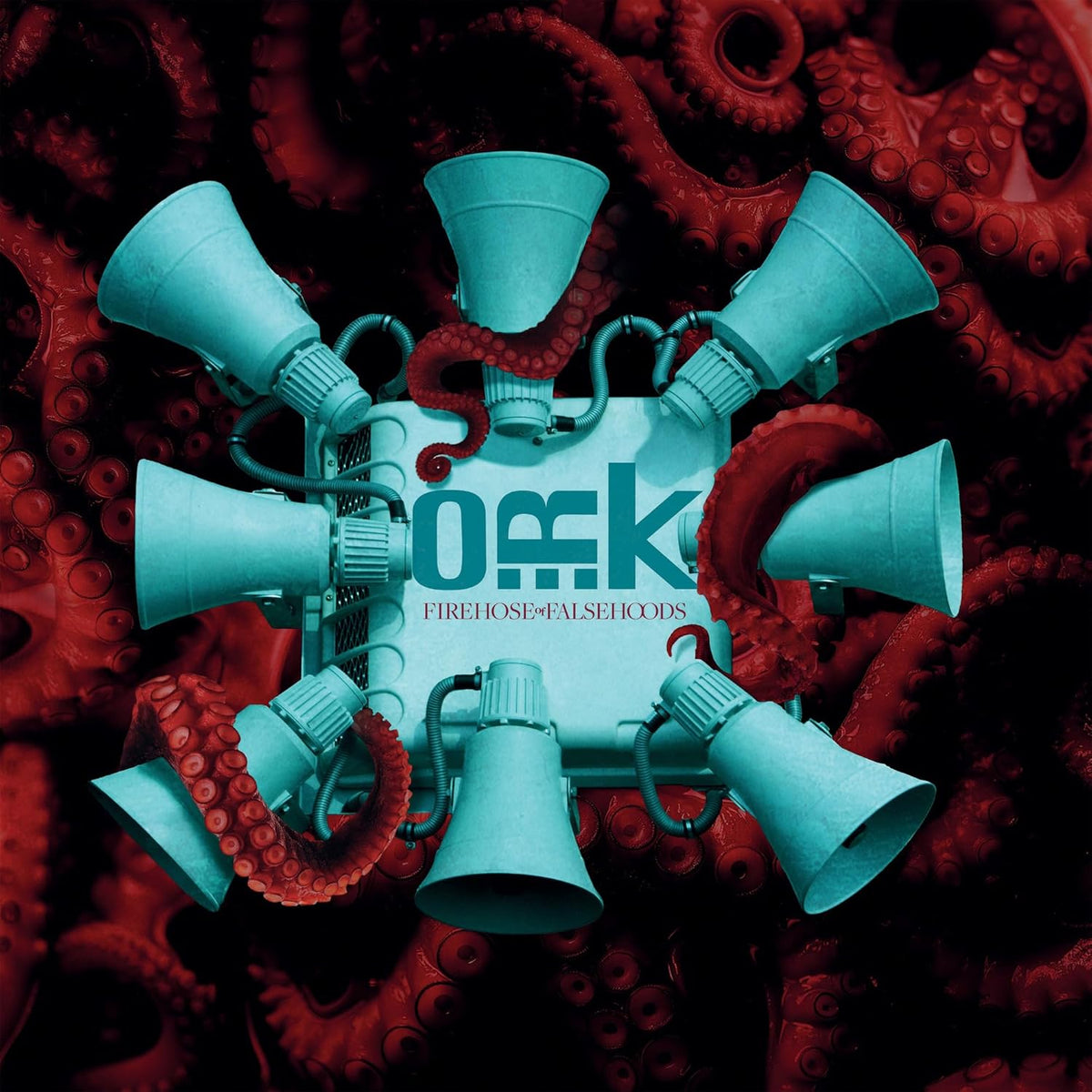 CD cover with blue megaphones, red tentacles, and the band name "O.r.k.