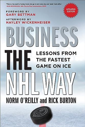 Book cover: "Business the NHL Way" with a hockey puck image.