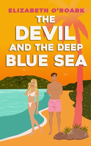 Book cover illustration featuring a couple on a beach with a palm tree.