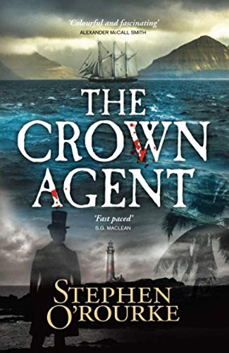 Book cover: sailing ship, lighthouse, man in a hat, stormy sea.