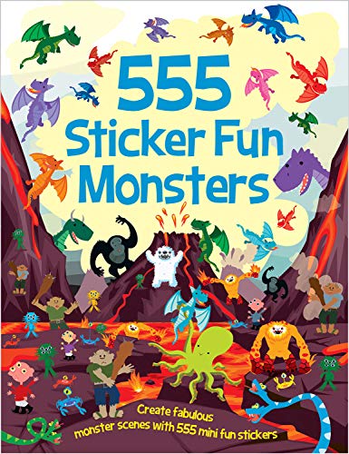 Colorful sticker book cover featuring various cartoon monsters and dragons.