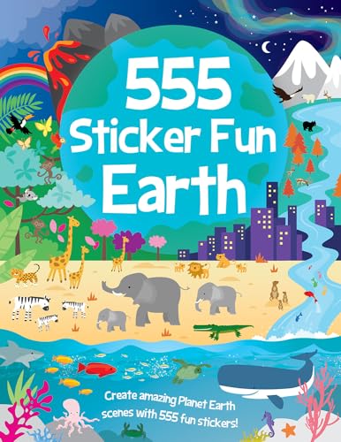 Colorful children’s activity book cover featuring Earth, animals, and stickers.