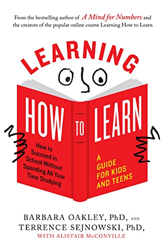 Book cover for Learning How to Learn with a cartoon face above the title.