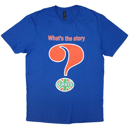 Navy blue Oasis t-shirt with a large question mark and band logo.