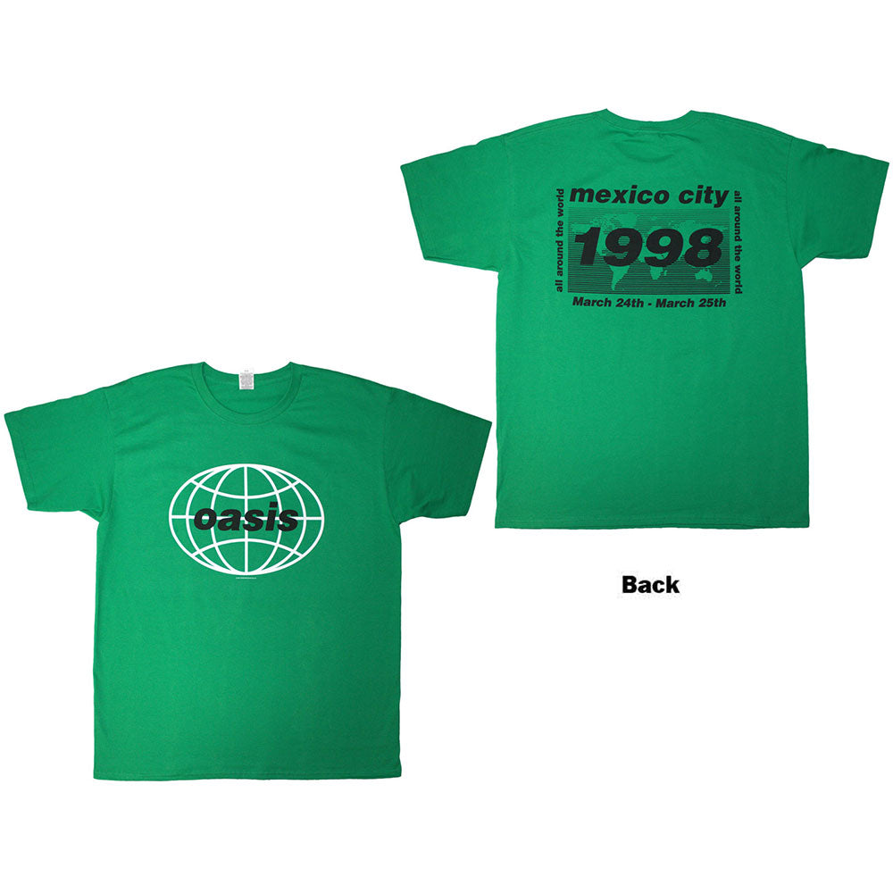Green Oasis tour t-shirt, small size, with back print of Mexico City 1998 tour.