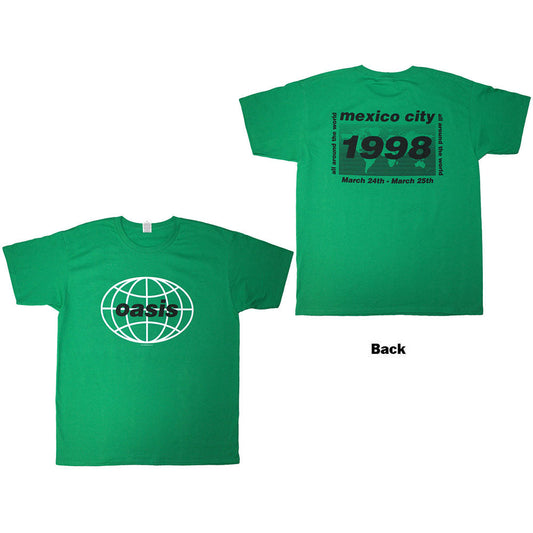 Green Oasis tour t-shirt, small size, with back print of Mexico City 1998 tour.