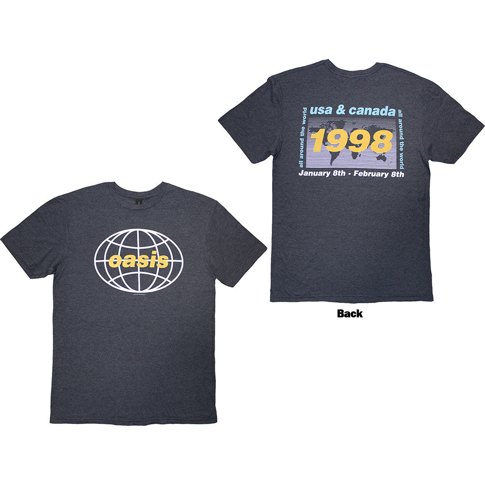 Navy blue t-shirt with Oasis 1998 USA/Canada tour back print, size small.