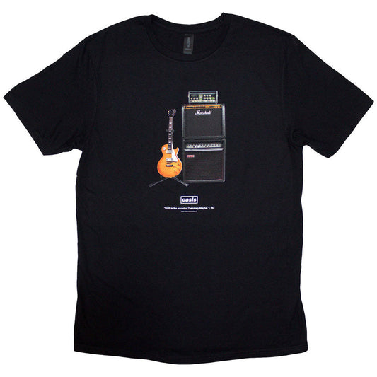 XX-Large black t-shirt with Oasis’ “Definitely Maybe” album guitar graphic.