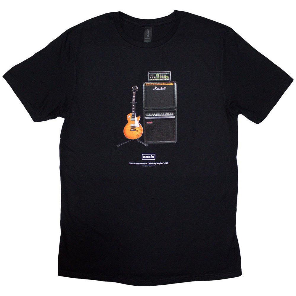 XX-Large black t-shirt with Oasis’ “Definitely Maybe” album guitar graphic.