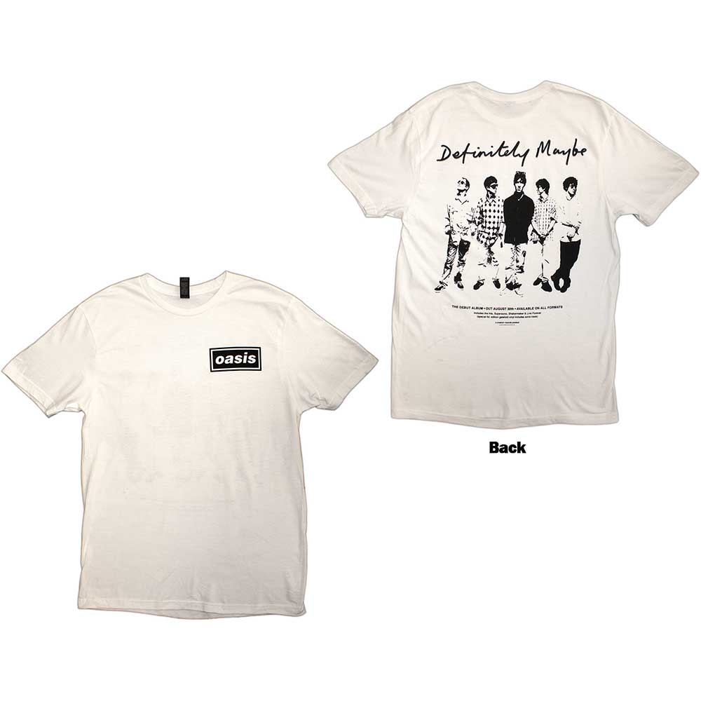 Black unisex t-shirt with large back print, likely promoting the Oasis album "Definitely Maybe".