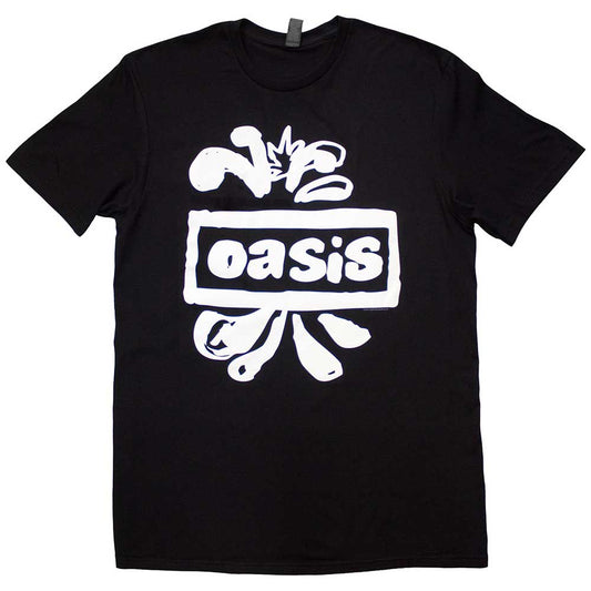 Large, unisex t-shirt with a colorful, splattered logo design.