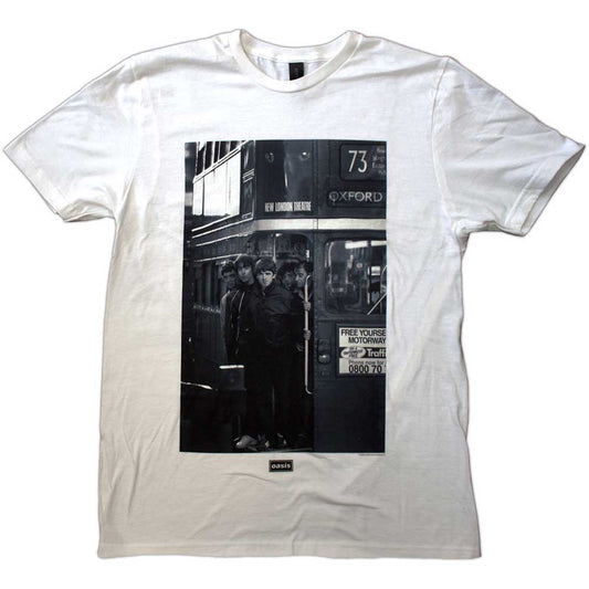 Medium Oasis t-shirt featuring a photo of a red London double-decker bus.