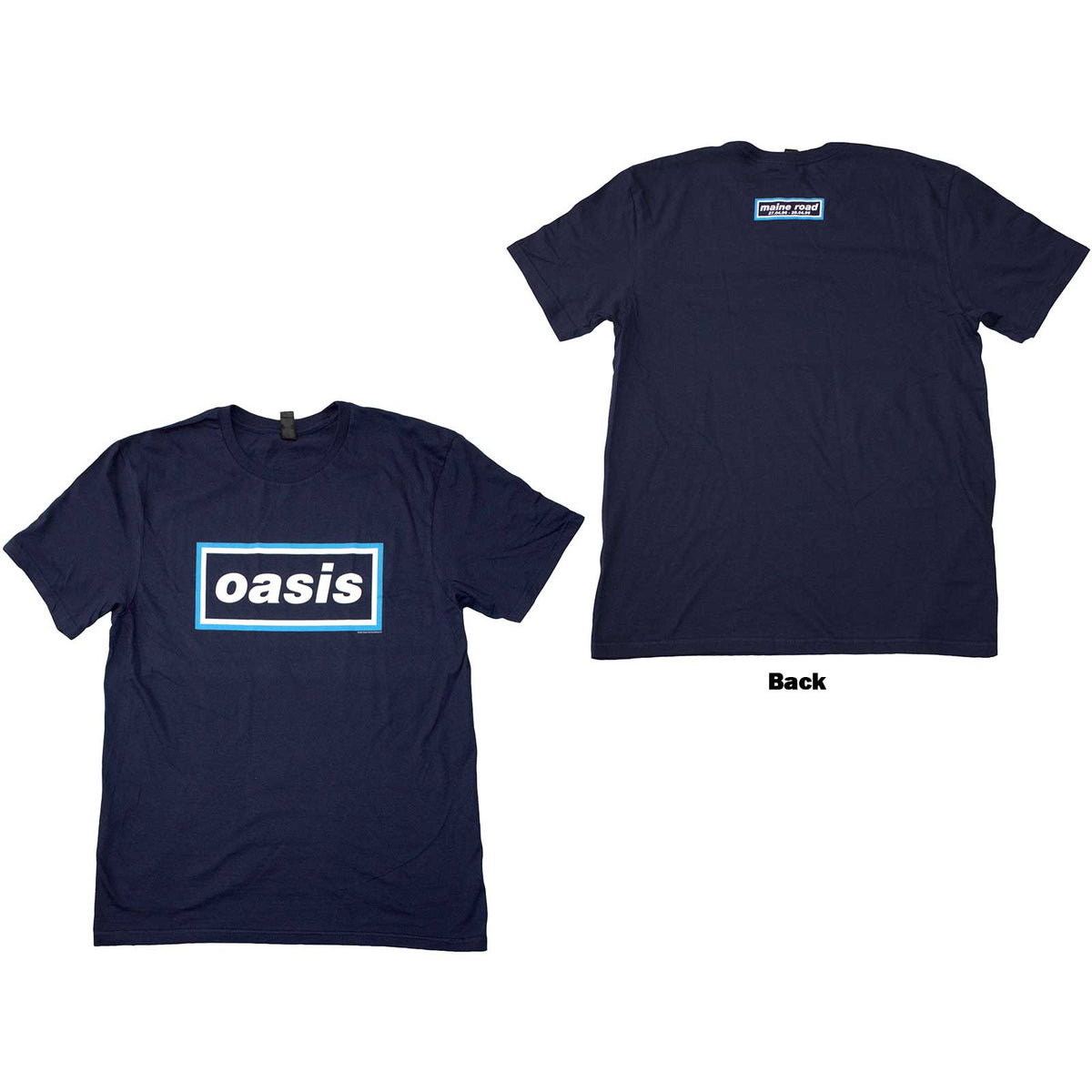 Navy blue unisex t-shirt with Maine Road event logo printed on the back.