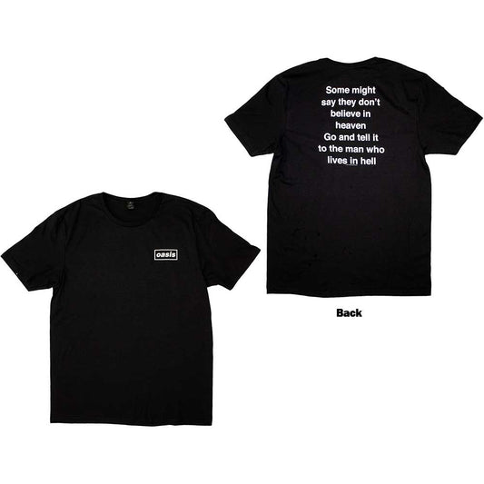 Black unisex t-shirt with white “Some Might Say” Oasis lyrics on the back.