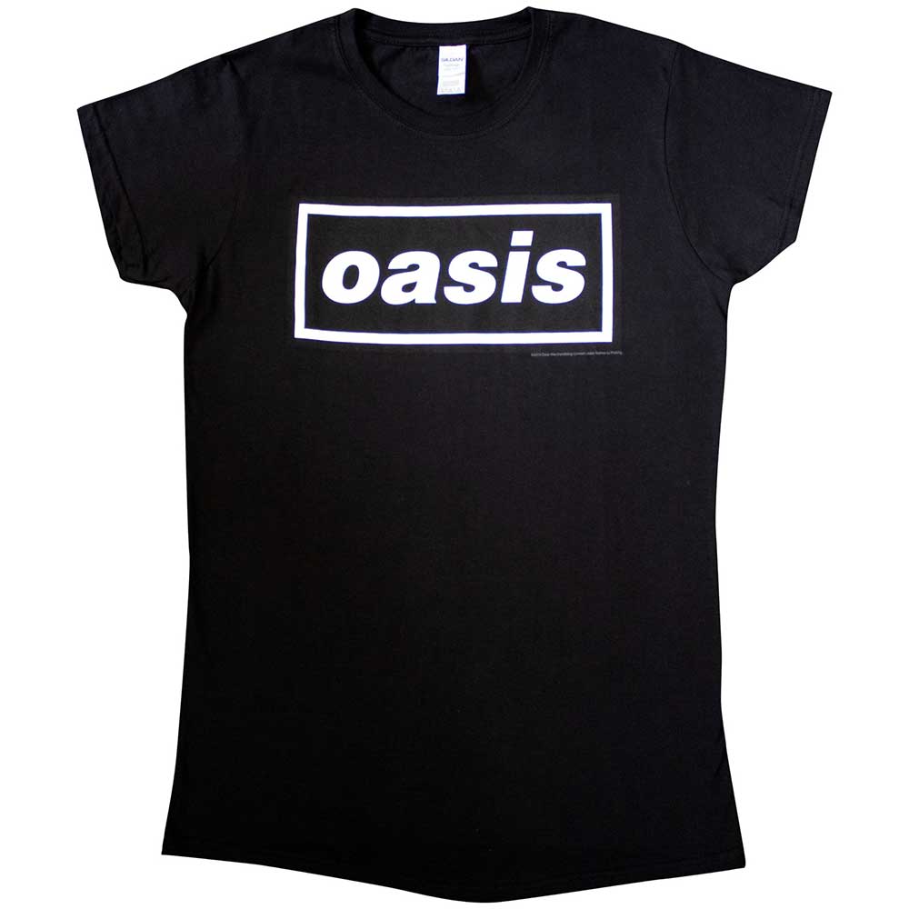 Ladies' small white t-shirt with a dark "Decca" logo print.
