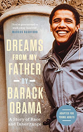 Book cover featuring a smiling young Barack Obama, titled "Dreams from My Father.