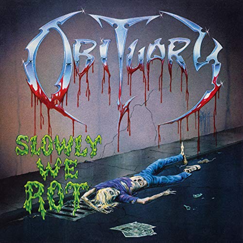 Album cover featuring the Obituary logo dripping blood above a decaying body on pavement.