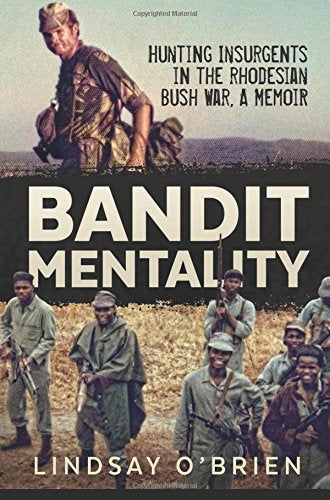 Book cover: soldier in camouflage, Rhodesian Bush War memoir, soldiers below.