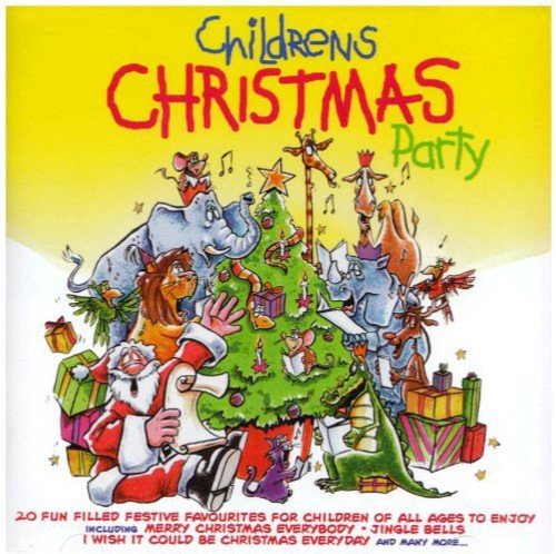 CD cover with colorful cartoon animals around a decorated Christmas tree.