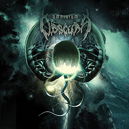 Album cover for Obscura’s “Omnivium” featuring a dark, cosmic, spherical design.