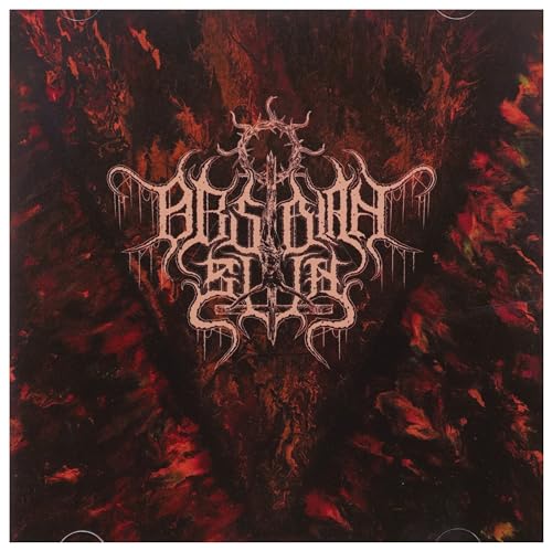 CD cover with ornate, dark lettering against a textured, fiery red background.