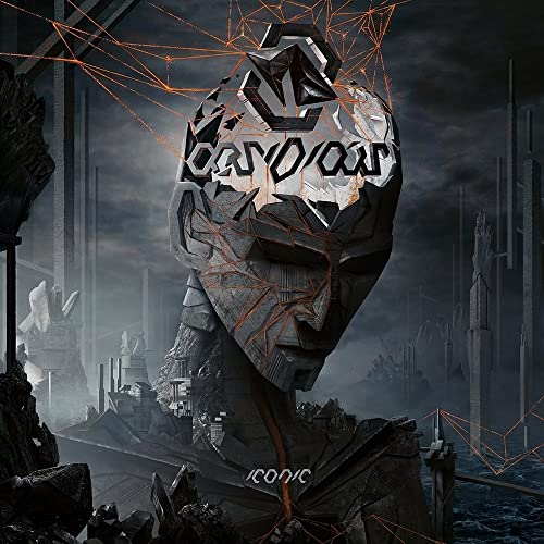 Dark album cover featuring a fractured stone head with glowing lines.