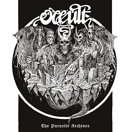 Black and white CD cover with demonic figures and a ruined city.