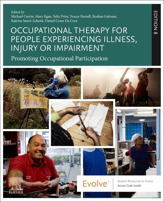 Textbook cover featuring diverse people engaged in occupational therapy activities.